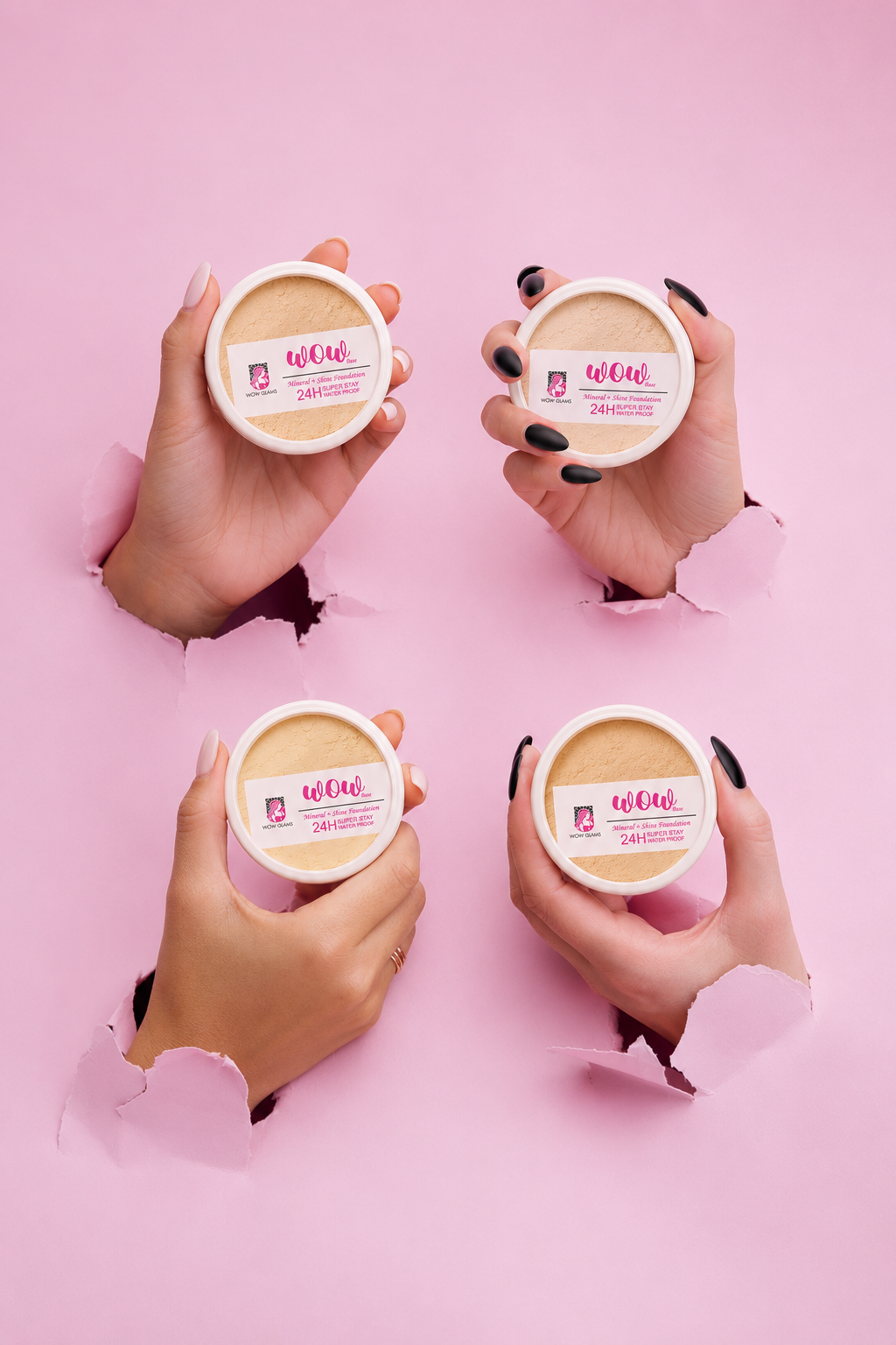 wow powder foundation, mineral base makeup, base foundation, pressed powder foundation