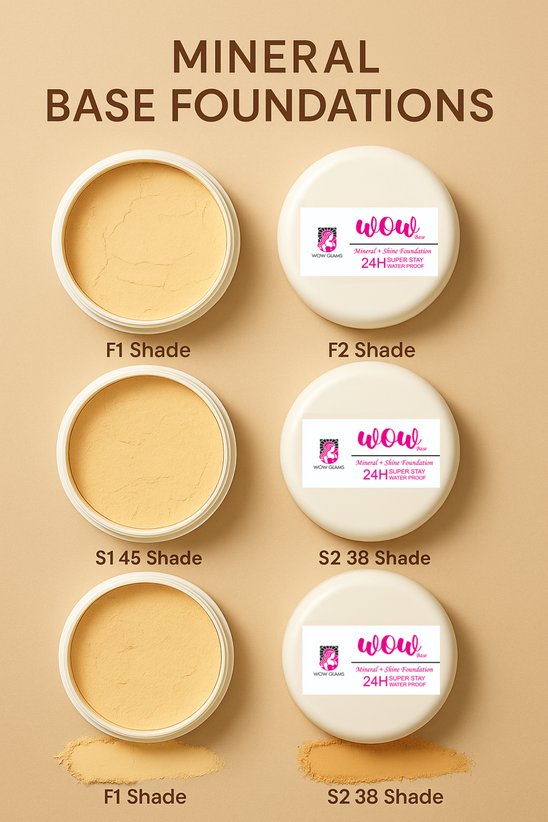 wow powder foundation, mineral base makeup, base foundation, pressed powder foundation
