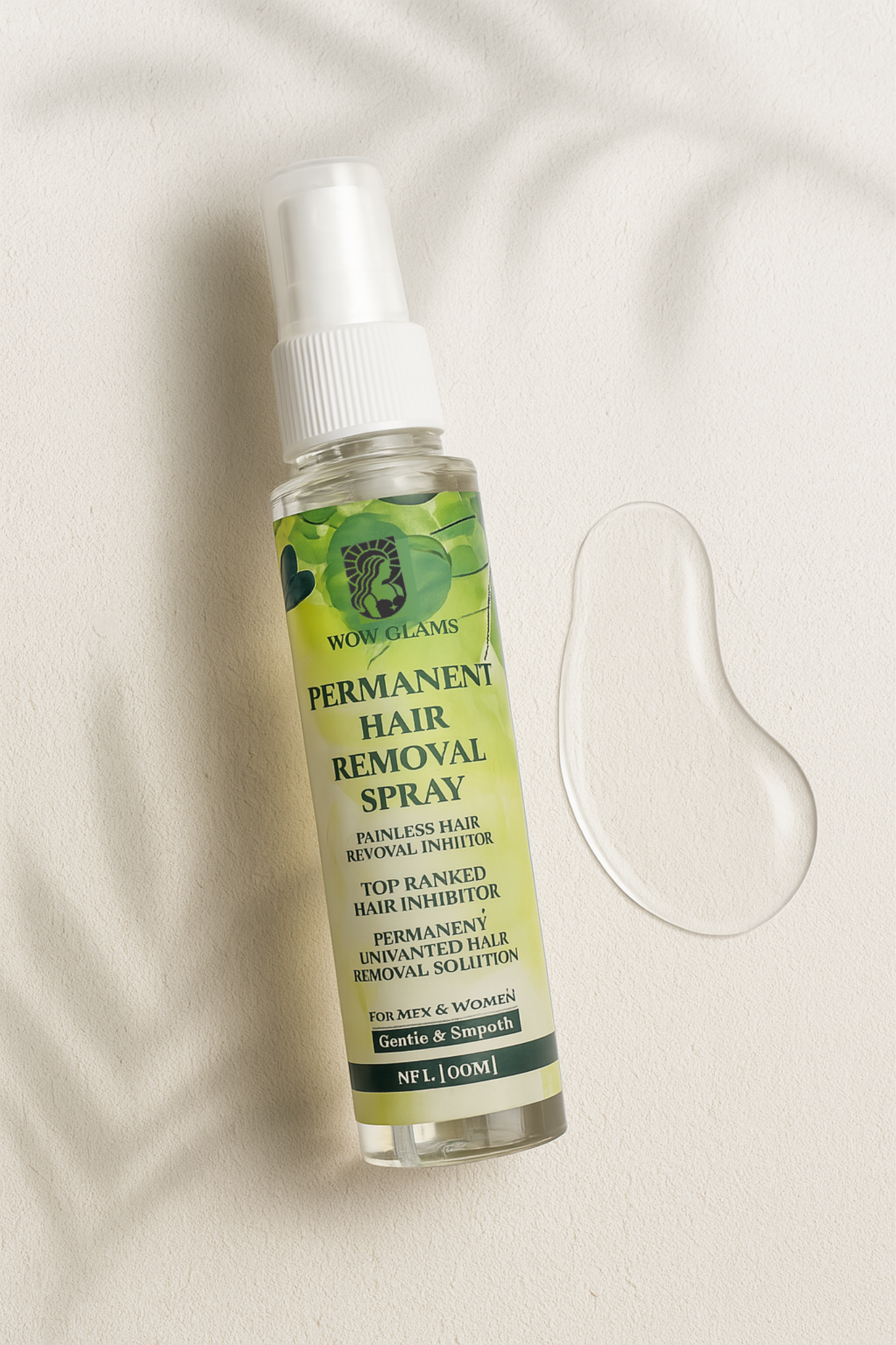 wow glams permanent hair removal spray, facial hair removal cream, laser removal spray.
