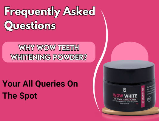 Jar of Wow Glams Teeth Whitening Powder with benefits and results, 100% organic, 50gm