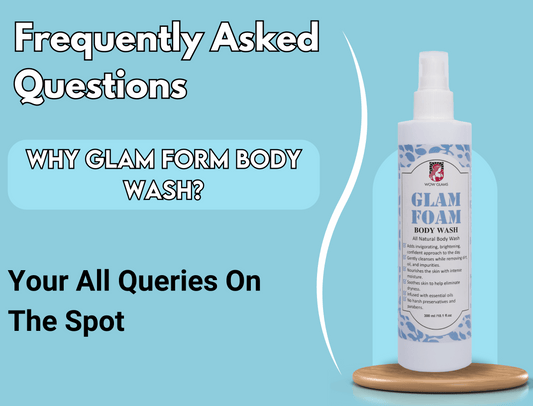 Bottle of Wow Glams Glam Foam Body Wash with benefits and results, 100% organic, 300ml