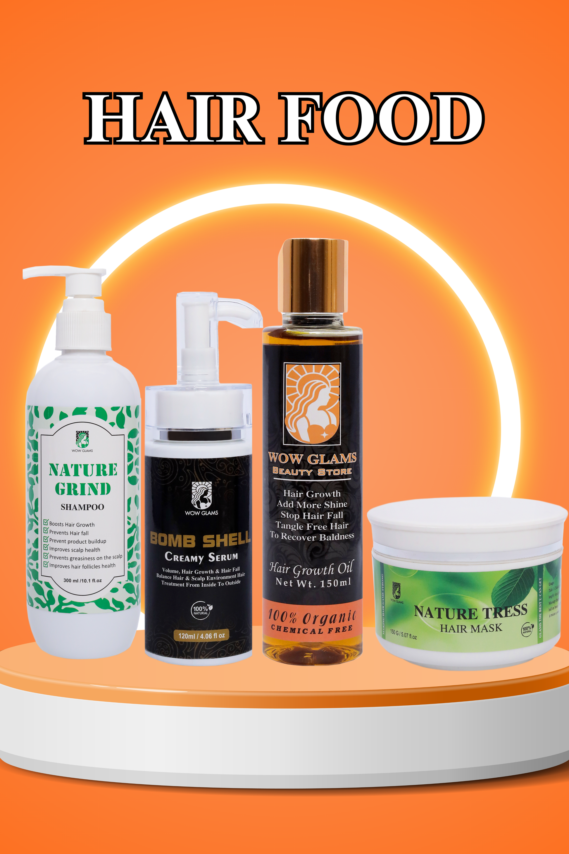 Wow Glams HAIR CARE deal with hair growth oil, sulphate free shampoo, hair serum, and hair mask, hair treatment products.