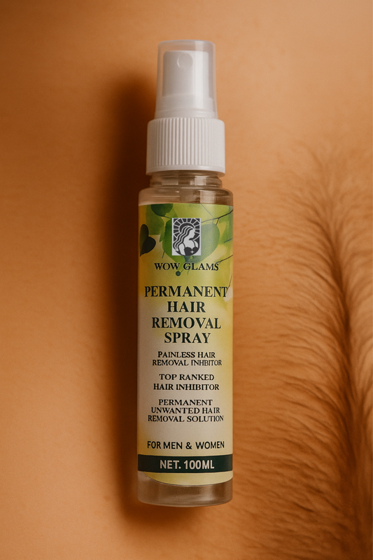 wow glams permanent hair removal spray, facial hair removal cream, laser removal spray.