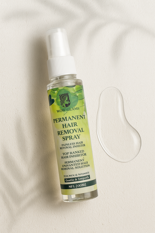 wow glams permanent hair removal spray, facial hair removal cream, laser removal spray.