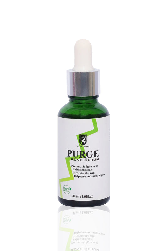 wow glams PURGE acne serum, salicylic acid serum , tea tree oil serum, anti acne serum