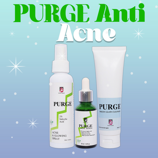 Wow Glams PURGE Anti Acne Care deal with cleanser for oily skin, acne serum, acne soap, face mist spray.