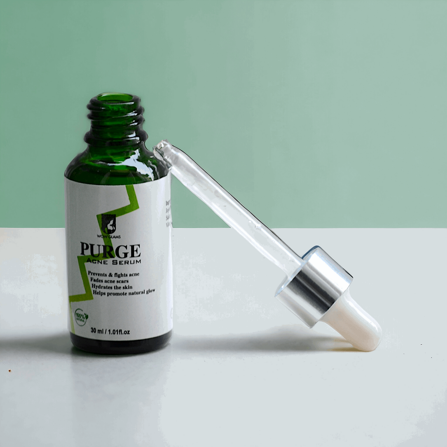 wow glams PURGE acne serum, salicylic acid serum , tea tree oil serum, anti acne serum
